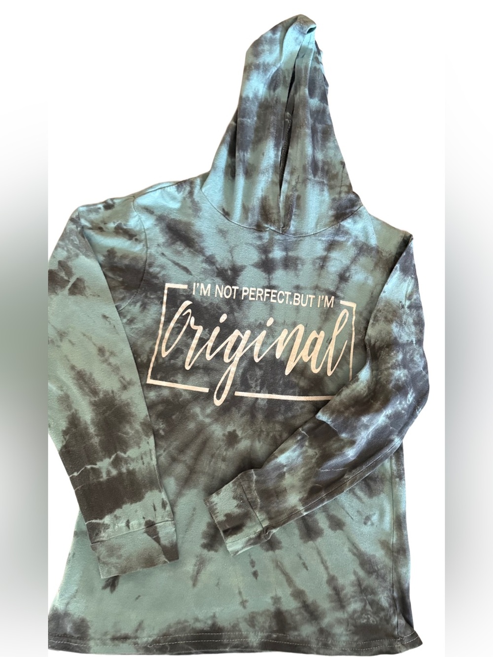 On Fire Tie-Dye “I’m Not Perfect But I am Original” Hoodie Size Med (10) UNISEX